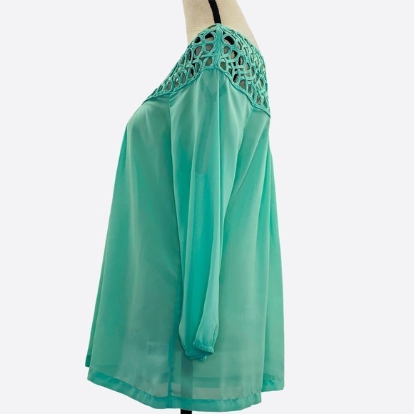 UMGEE Chiffon Crochet Turquoise Blouse Size Large - Picture 6 of 11
